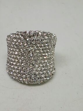 Joan Boyce Pave Crystal Silver Tone Chunky Cocktail Statement Ring Sz 8 W Box